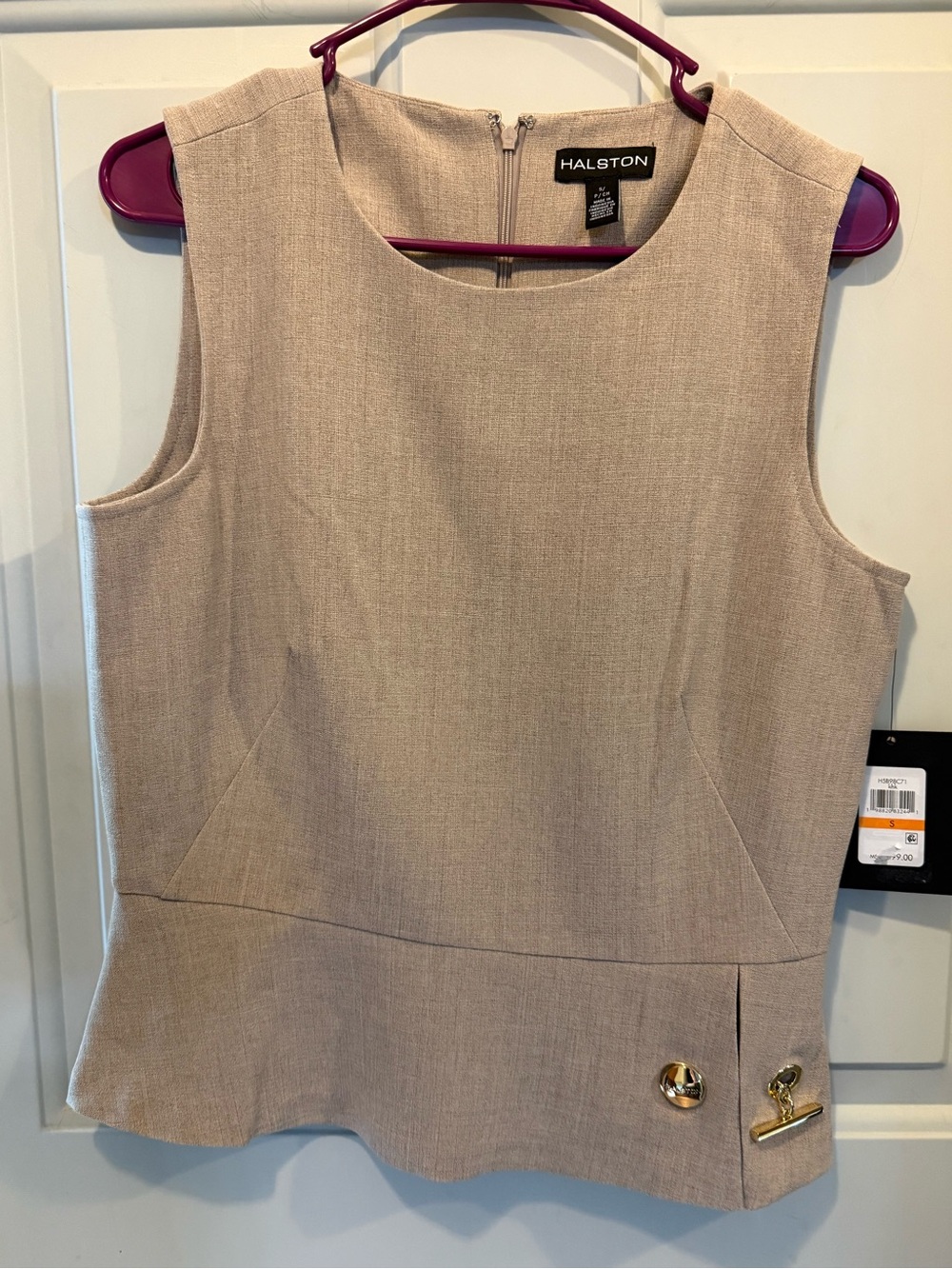 Halston Heritage Beige Sleeveless Peplum Top